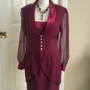 JR Nites Petites by Caliendo 2 Piece Maroon Dress